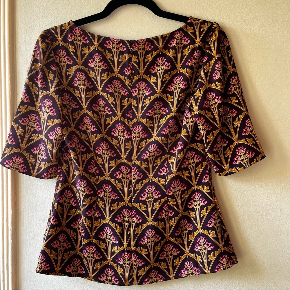 Boden• Purple & Gold Olive Branch Blouse• Sz 6 - Picture 6 of 16